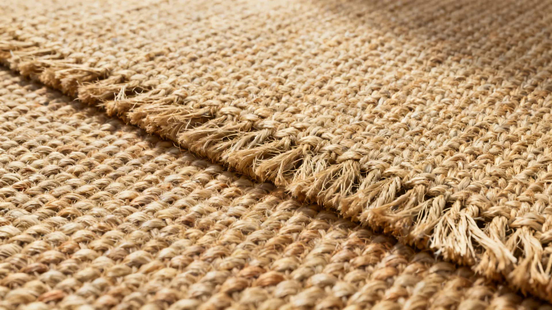 Macro texture of woven jute and sisal rug fibers in neutral tones