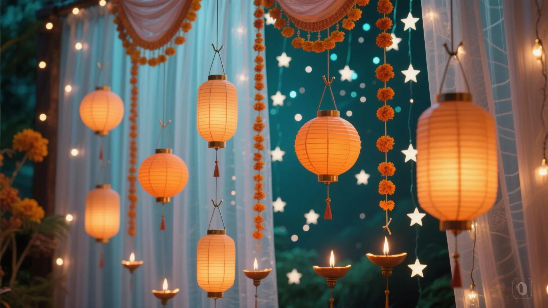 Idea 4: Vertical drama with kandeels and curtain lights