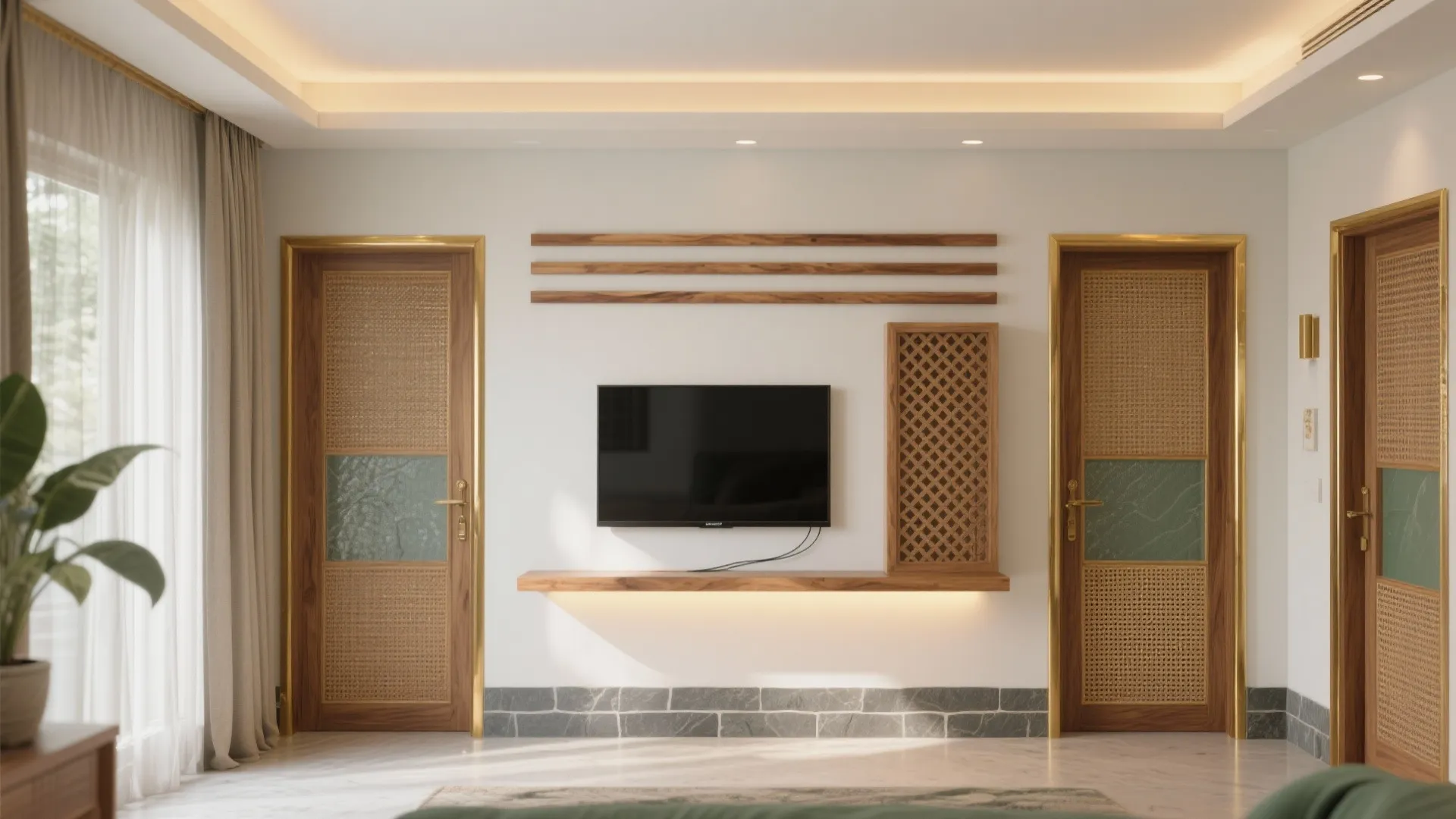 5 Wall Showcase Designs for Hall in Kerala: Authentic Kerala hall wall showcase ideas with teak, brass, jaali, and climate-smart detailing—drawn from real projects and proven design data