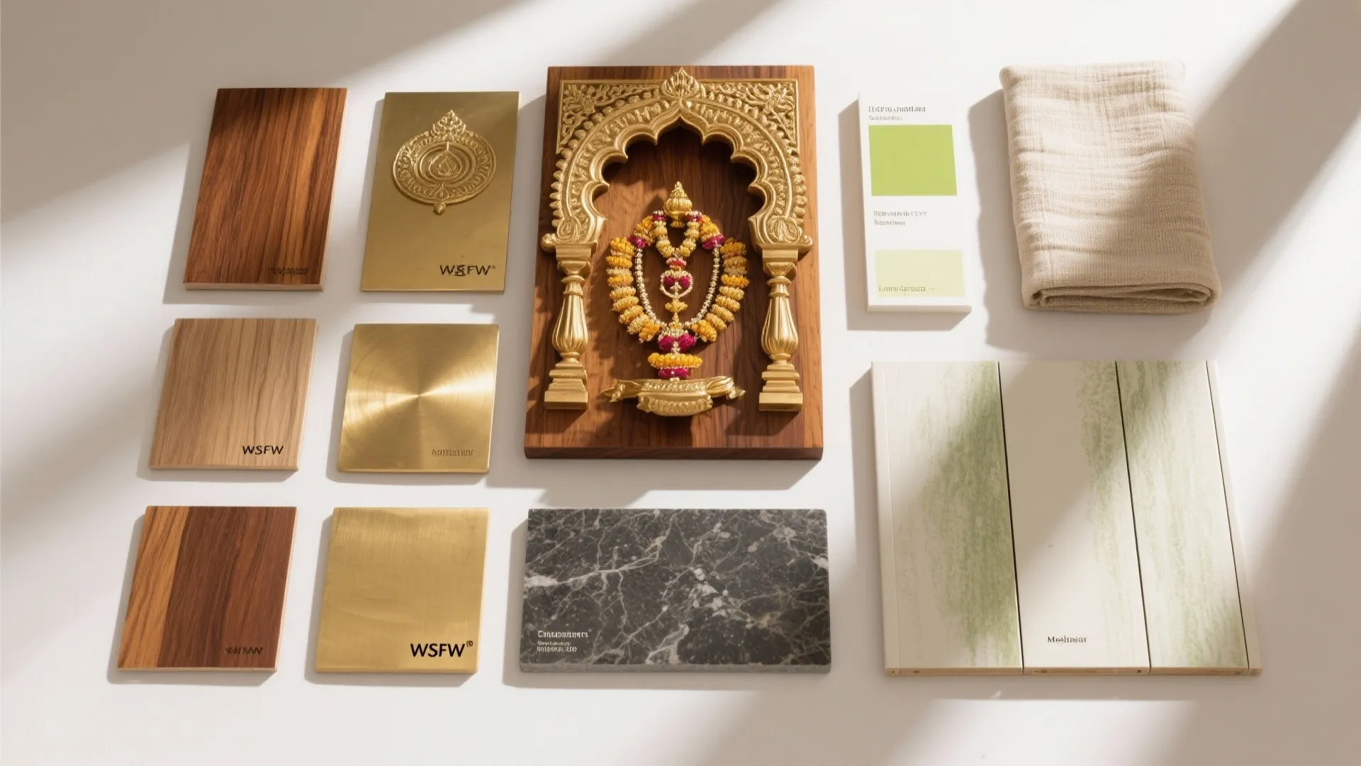 Carved Teak Mandir with Brass Accents