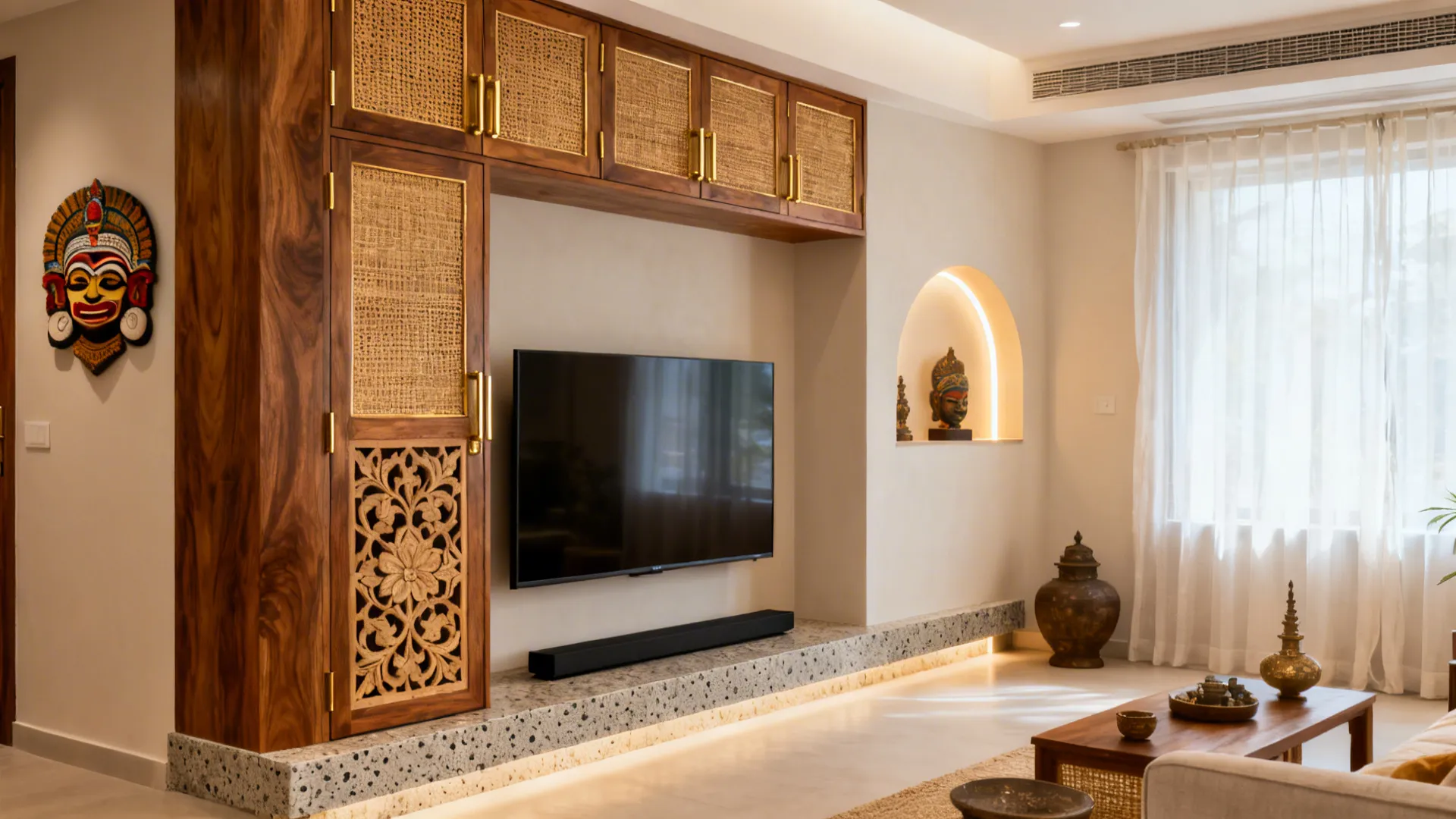 5 Kerala-Style Wall Showcase Designs for Living Rooms