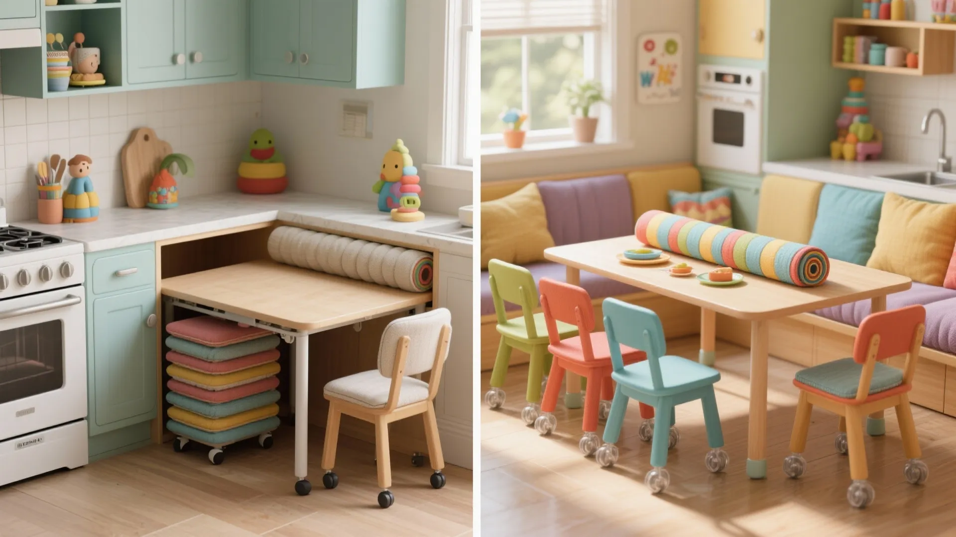 5. Convertible kid-friendly corner with movable elements