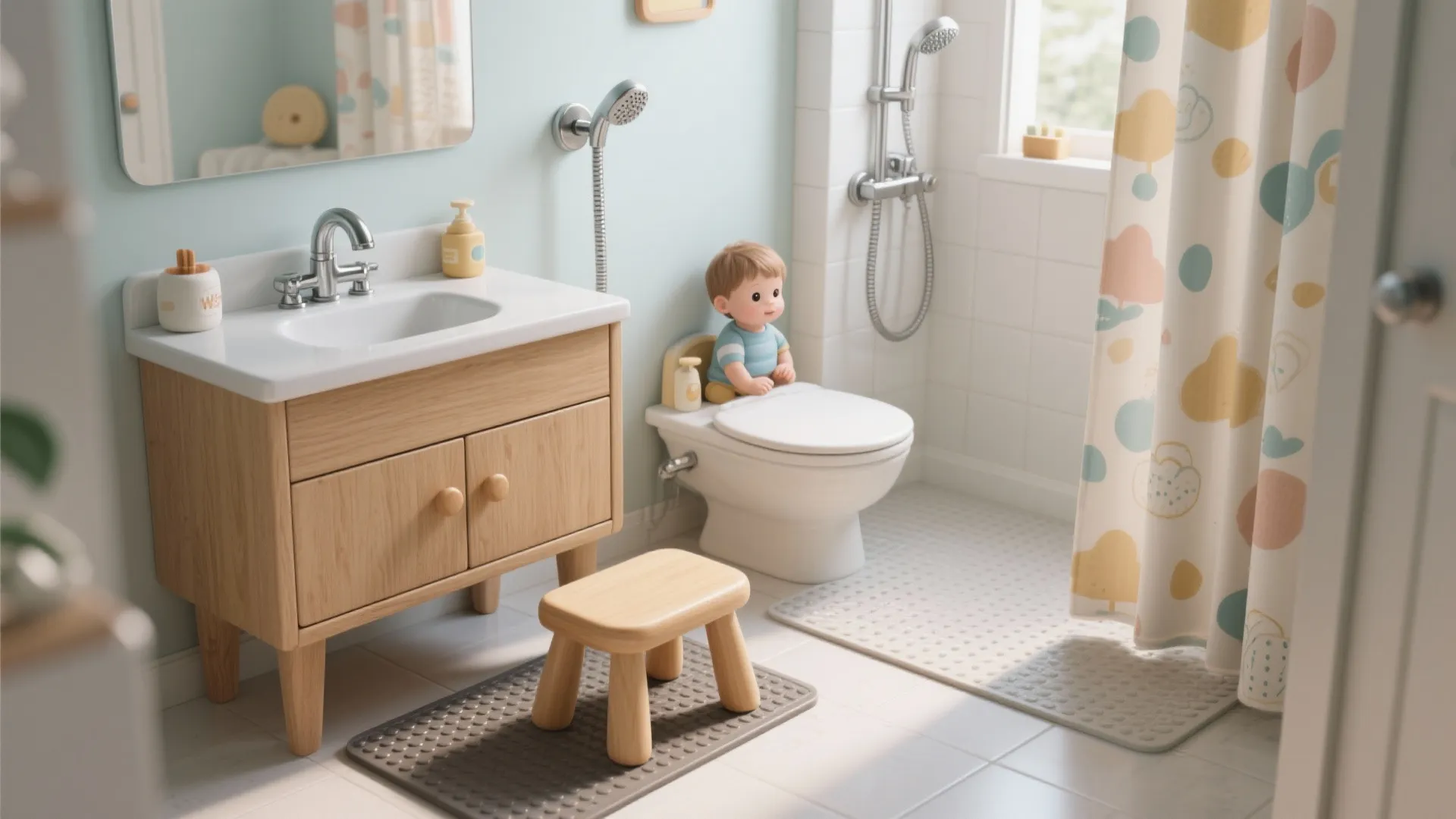 4. Kid-scaled fixtures and easy-clean choices