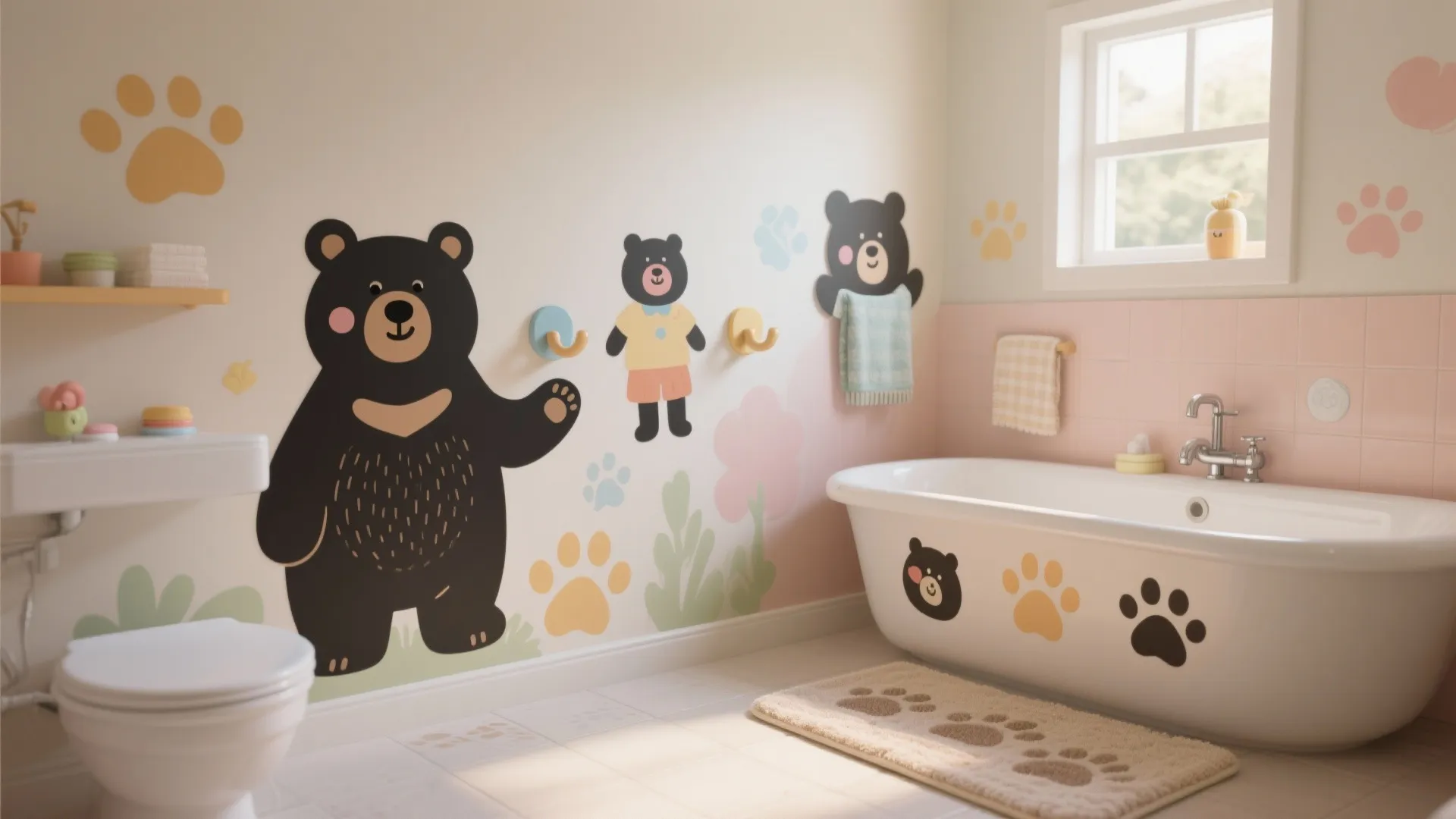3. Playful kids’ bathroom with black bear characters