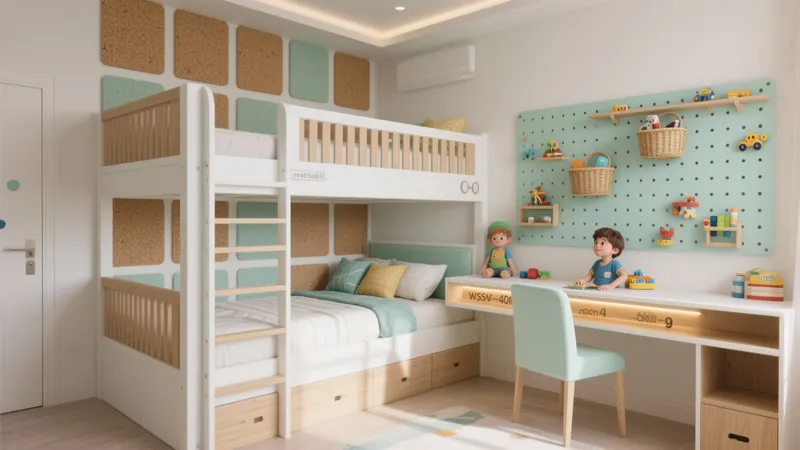 Modern Kids Bunk Bed Room with Study Desk & Smart Storage