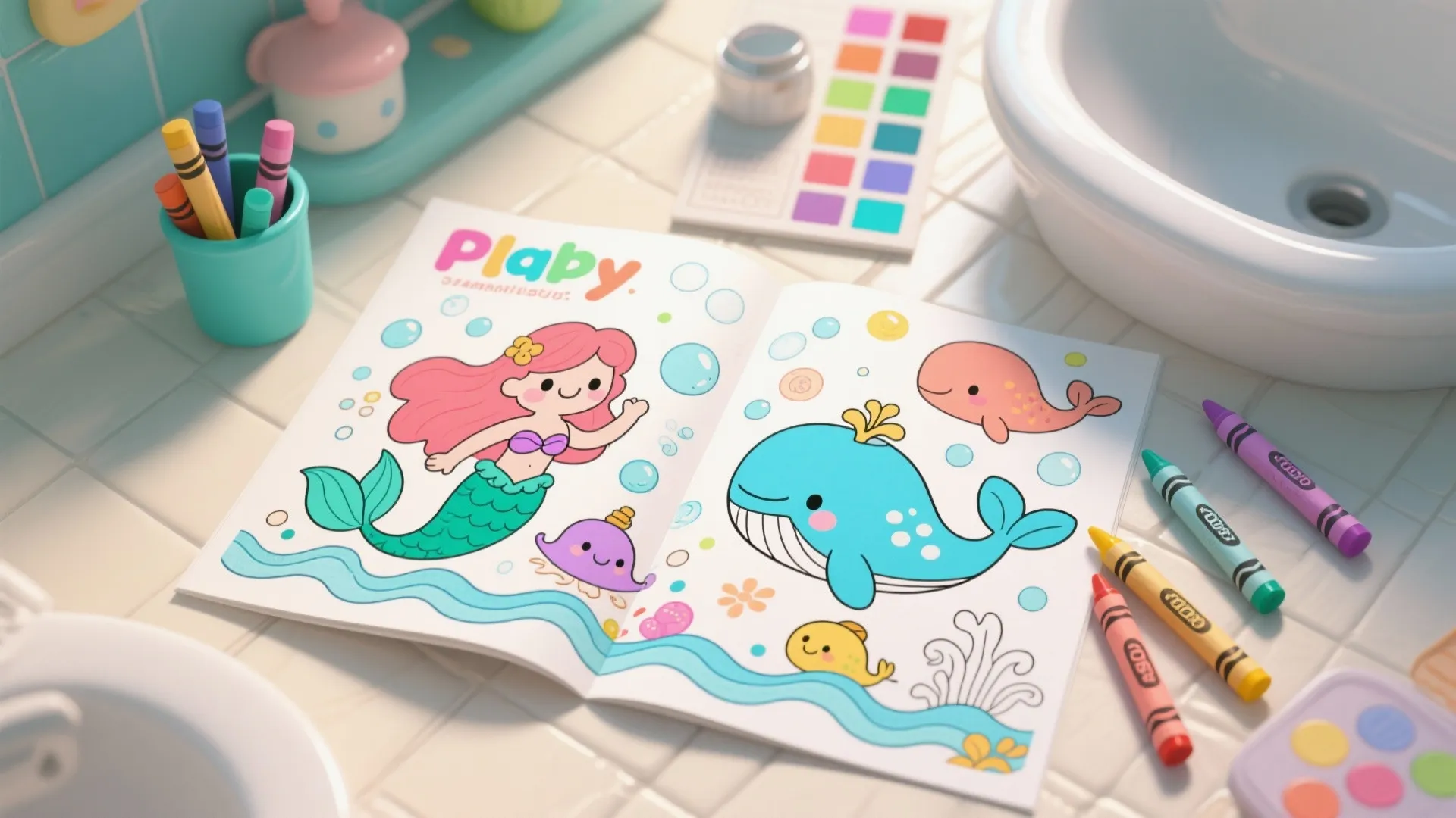 3. Kids’ Mermaid or Whale Bathroom Coloring Page