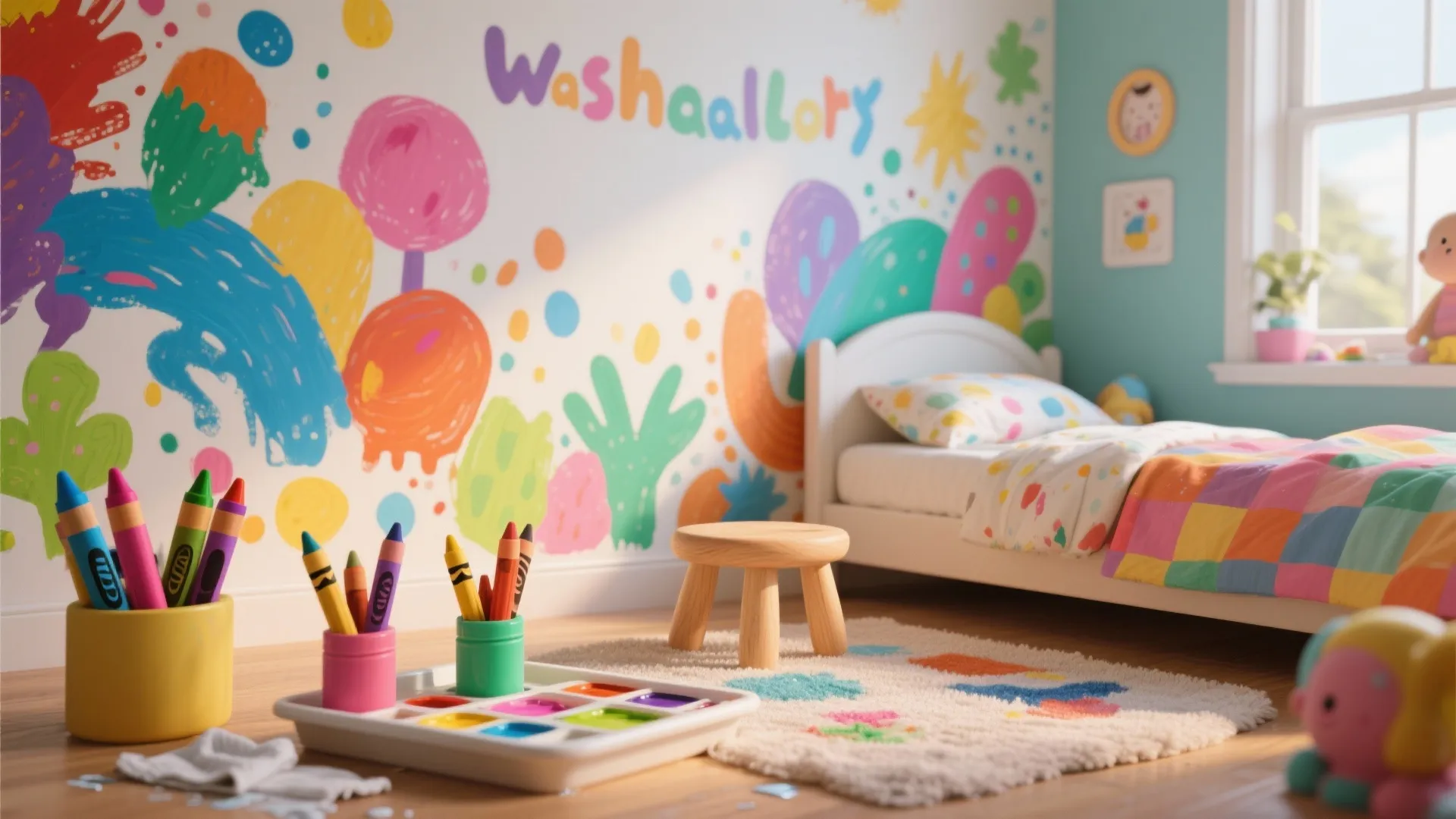2. Kid’s room mural: washable mural paint so art stays fun