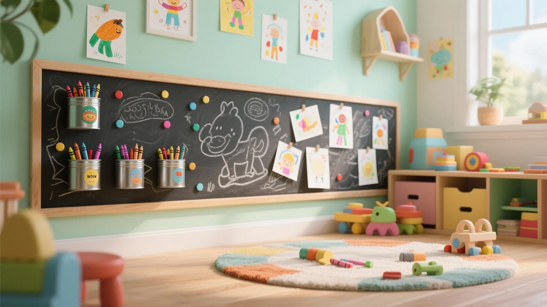 3. Playful Kids’ Wall with Chalk + Magnet