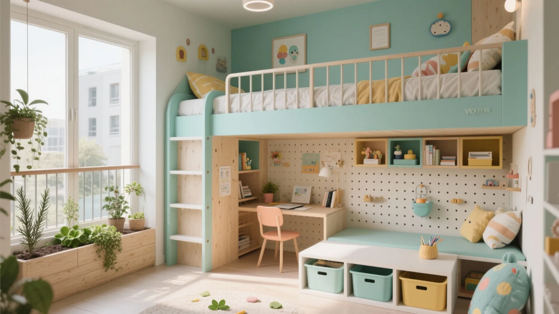 Kids’ room and balcony: vertical play and biophilic pockets