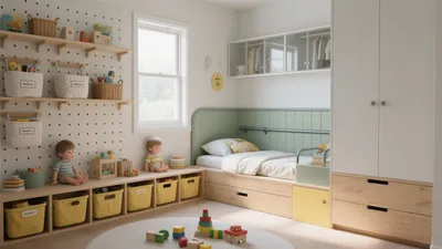 Bright and Organized Kids’ Bedroom with Smart Storage Solutions