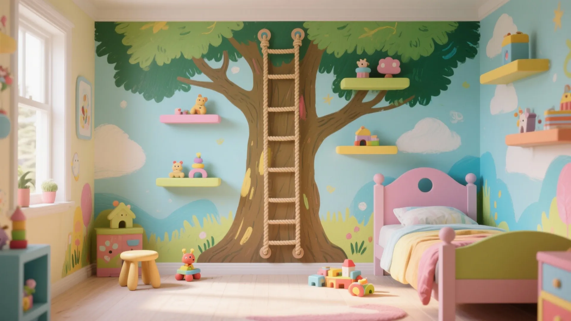 4. Playful Scale: Oversized Tree for a Kid’s Room