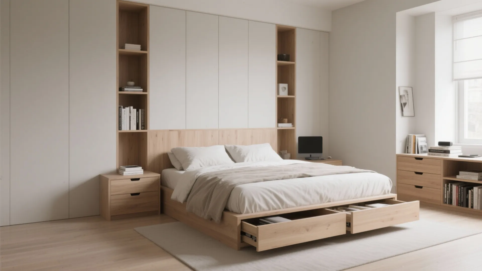 Storage Headboard With Under-Bed Drawers