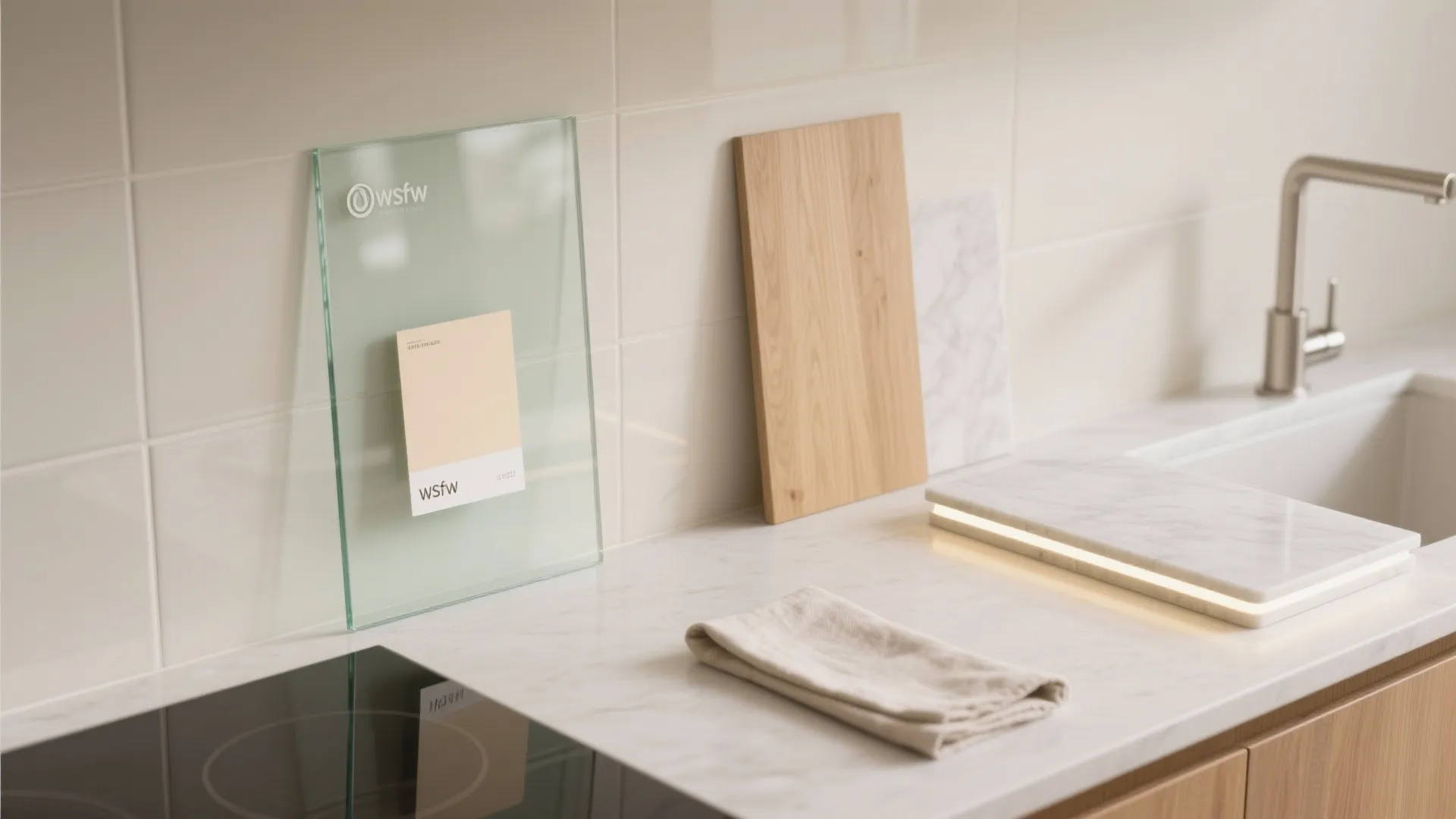 L-Shaped Kitchen With Vertical Storage and Glass Backsplash