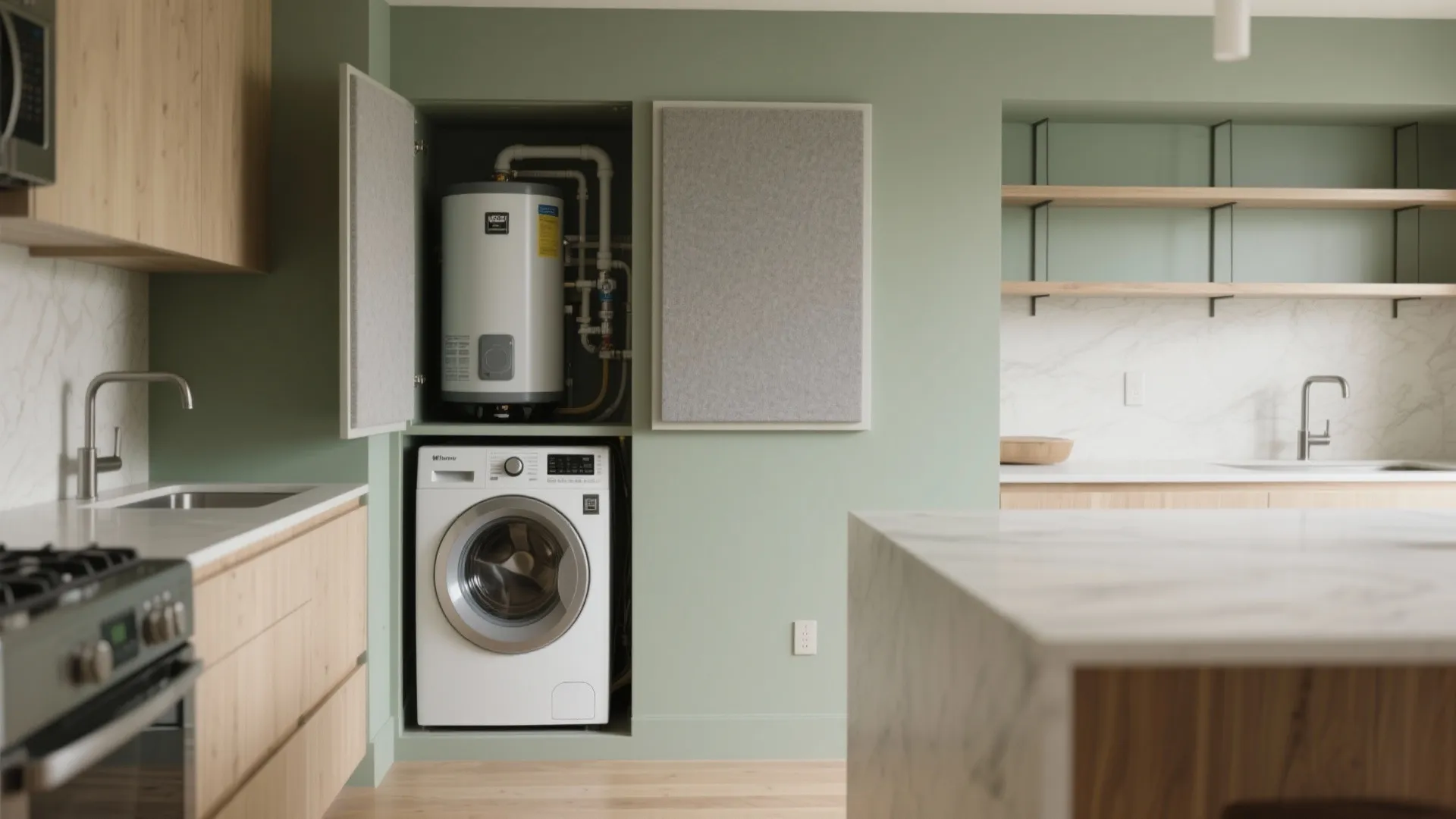 3. Shared utility alcove in kitchen layouts