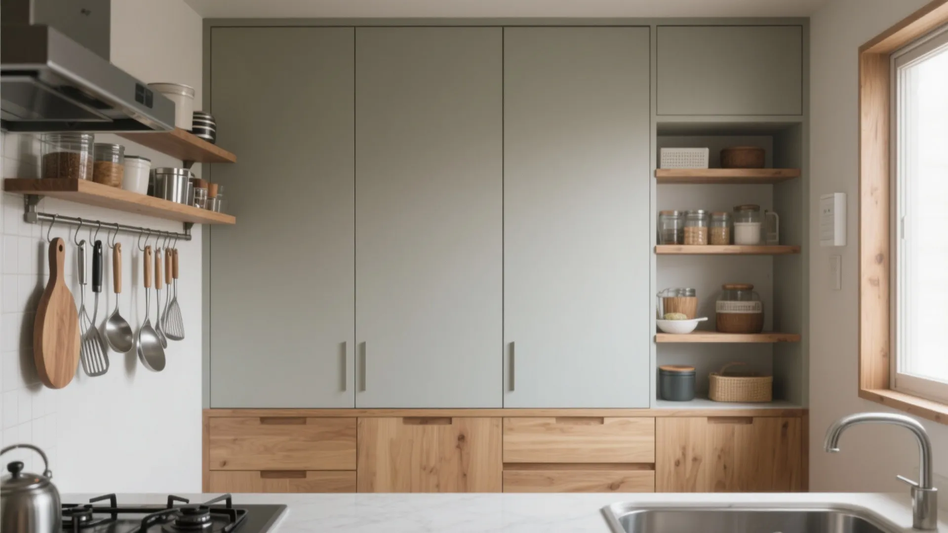 Tips 9: キッチン背面は“見せる2割・隠す8割”（收纳技巧・东京小户型）