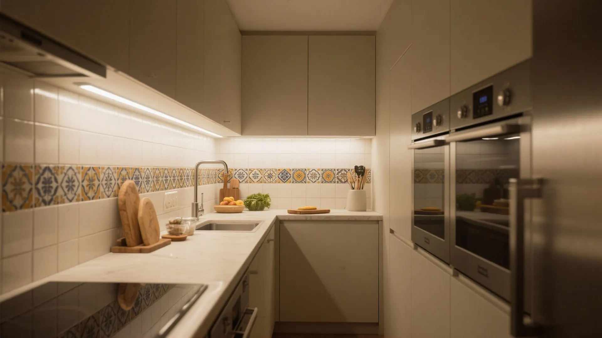 4) Recessed wall grazers for textured kitchen backsplashes