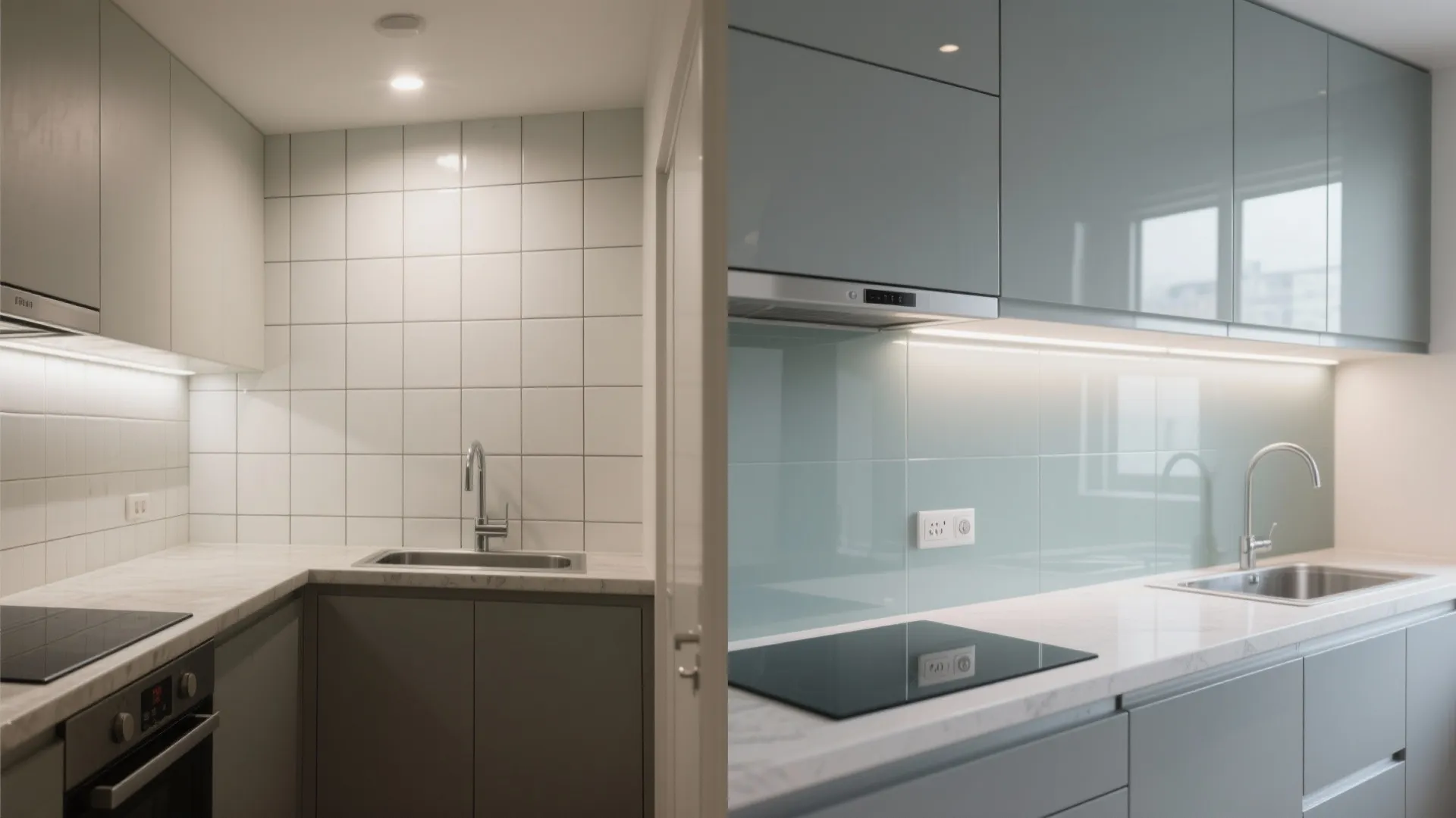 Glass backsplashes for an airy, wipe-clean kitchen