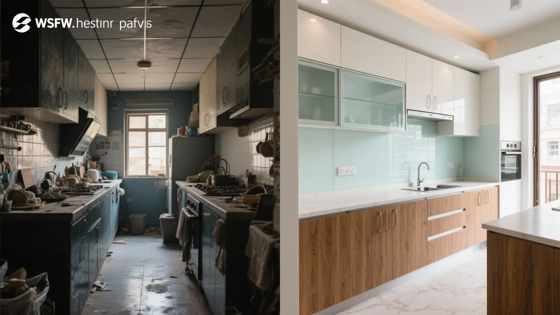 Glass backsplash for light and easy cleaning