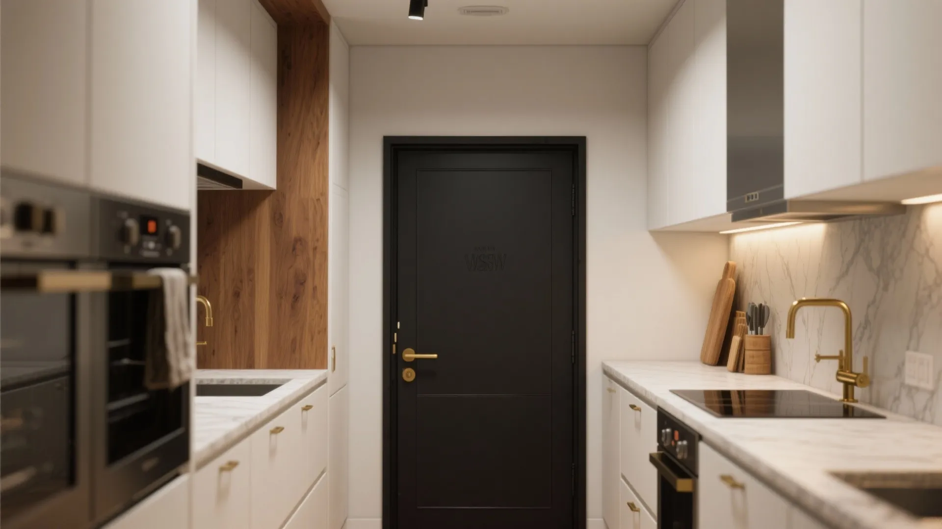 5. Use black doors strategically in kitchens and bathrooms