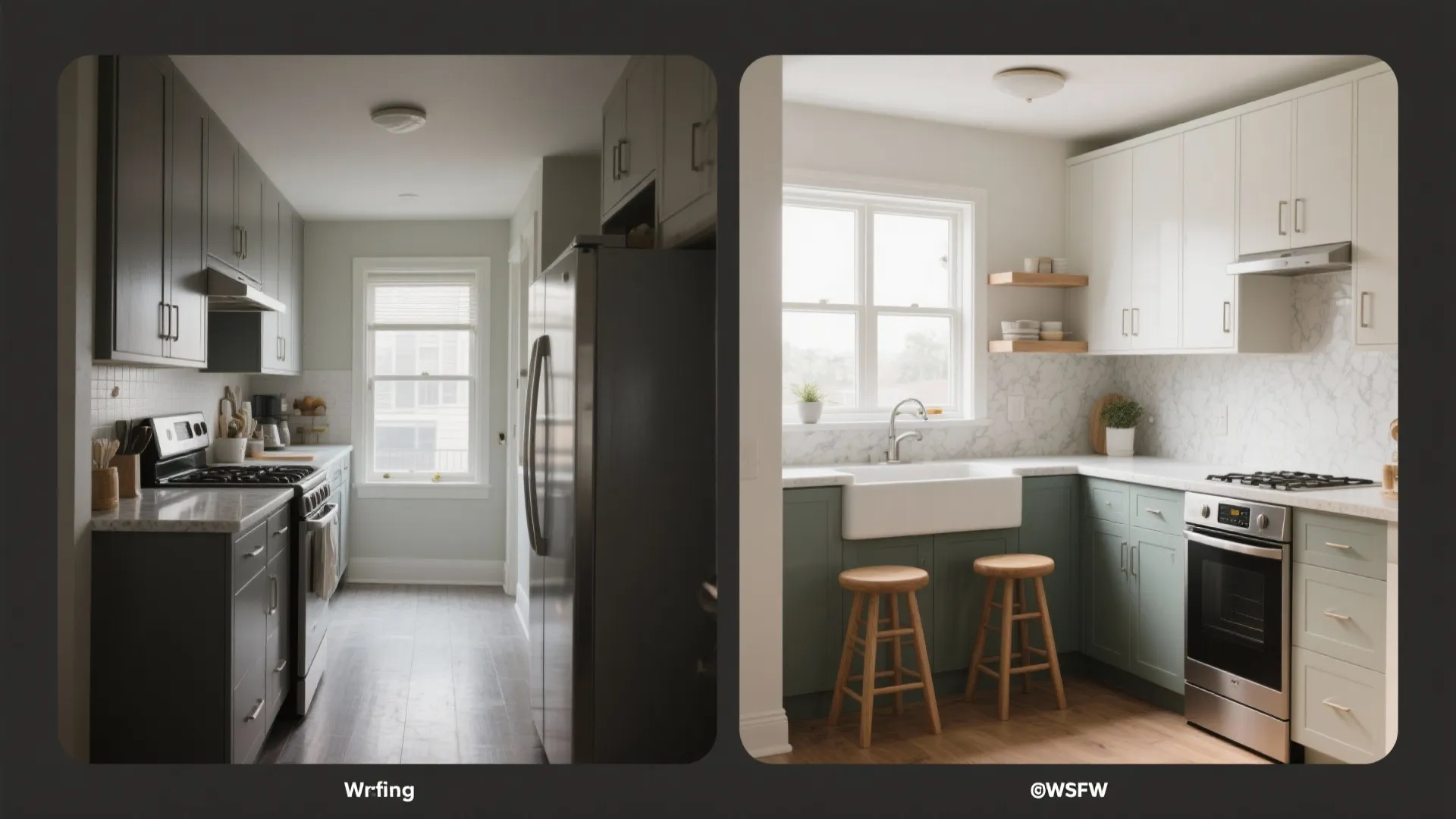 3) L-shaped kitchen + breakfast ledge for maximum flow