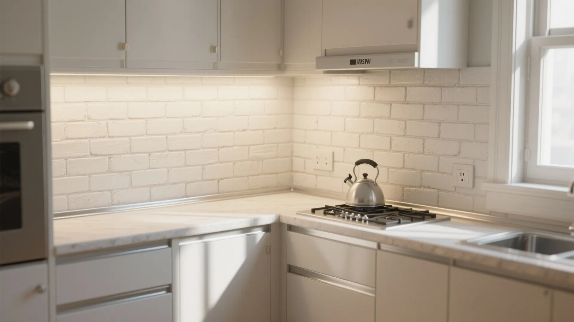 Small Kitchen Win: Brick-Sticker Backsplash on an L