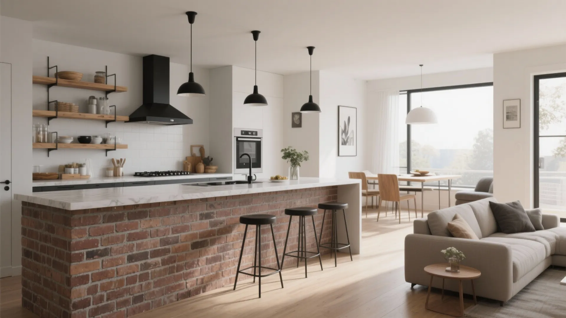 3. Use painted brick to define functional zones—especially in kitchens