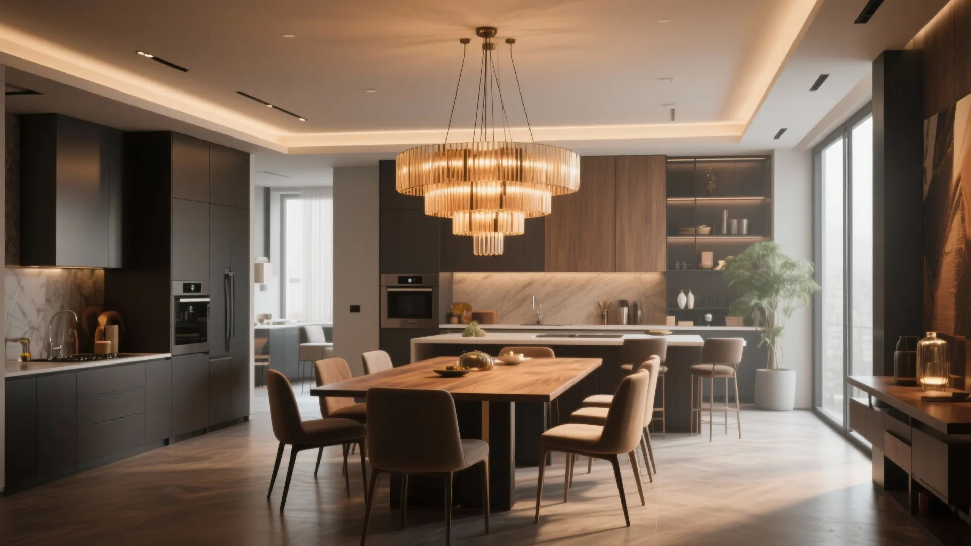 4. Statement Chandelier in the Kitchen