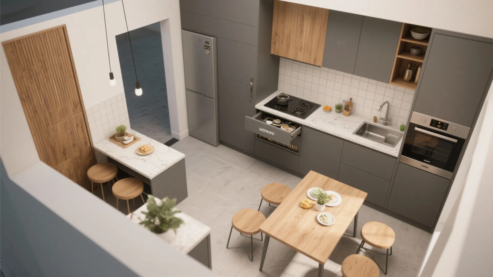 5. Integrate a compact kitchen-dining plan for flow
