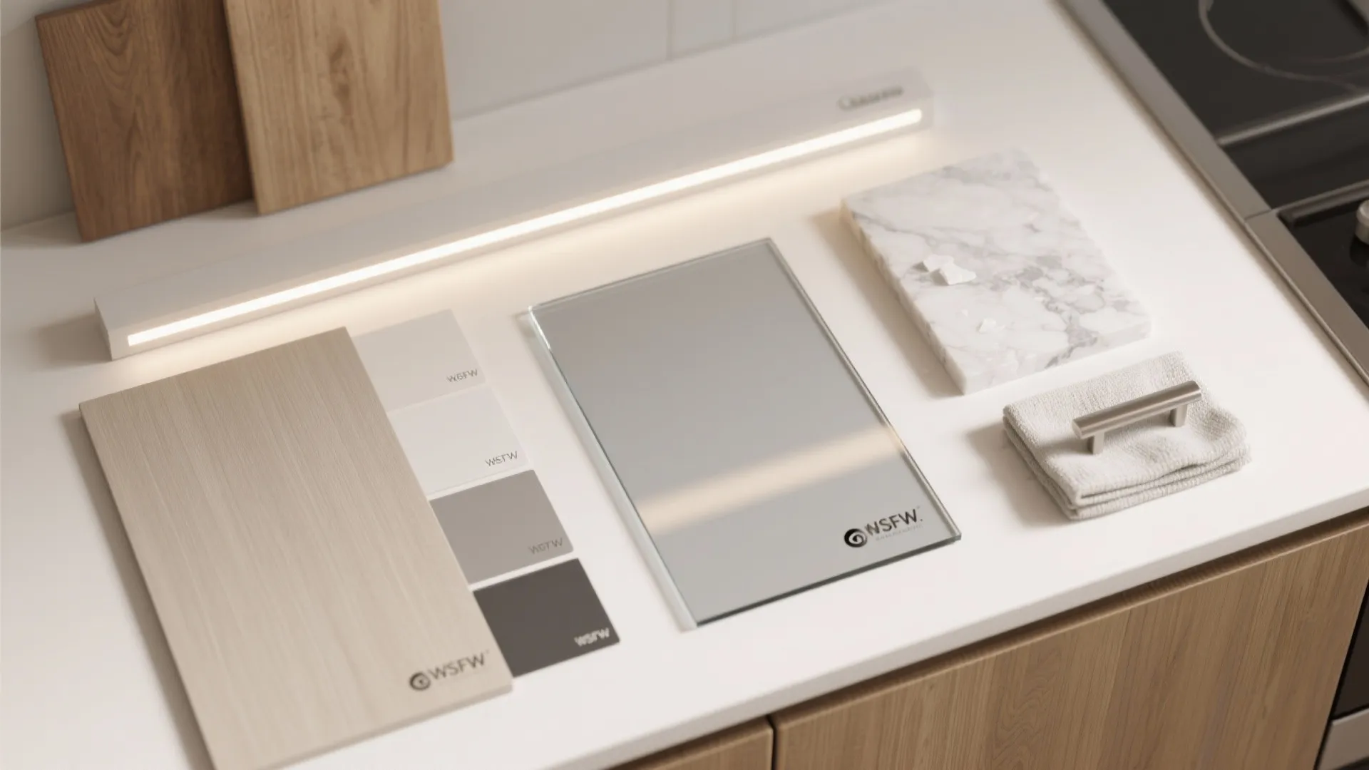 Light-bouncing finishes and a glassy backsplash