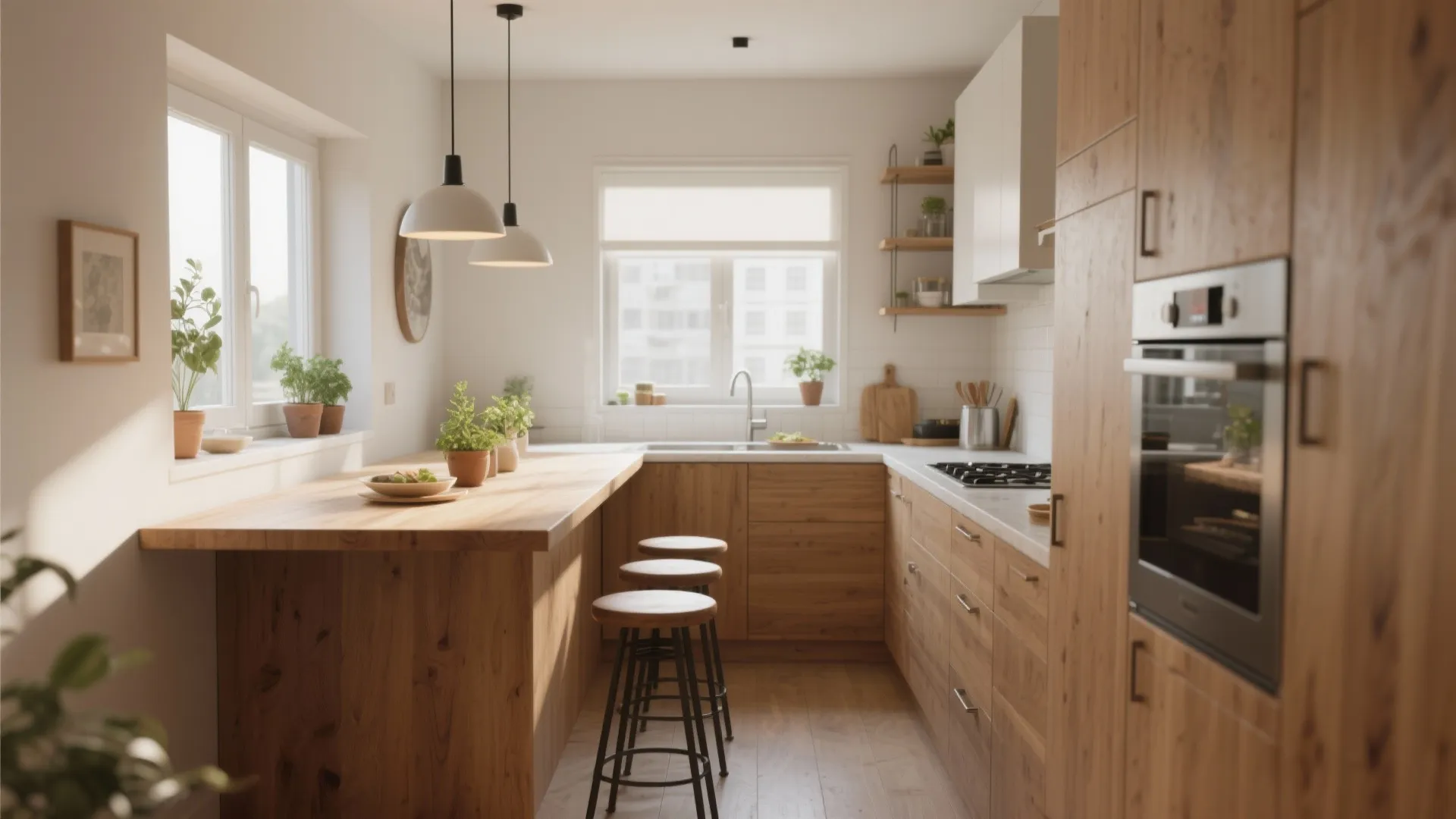 2. Kitchen-First Layout with Integrated Dining