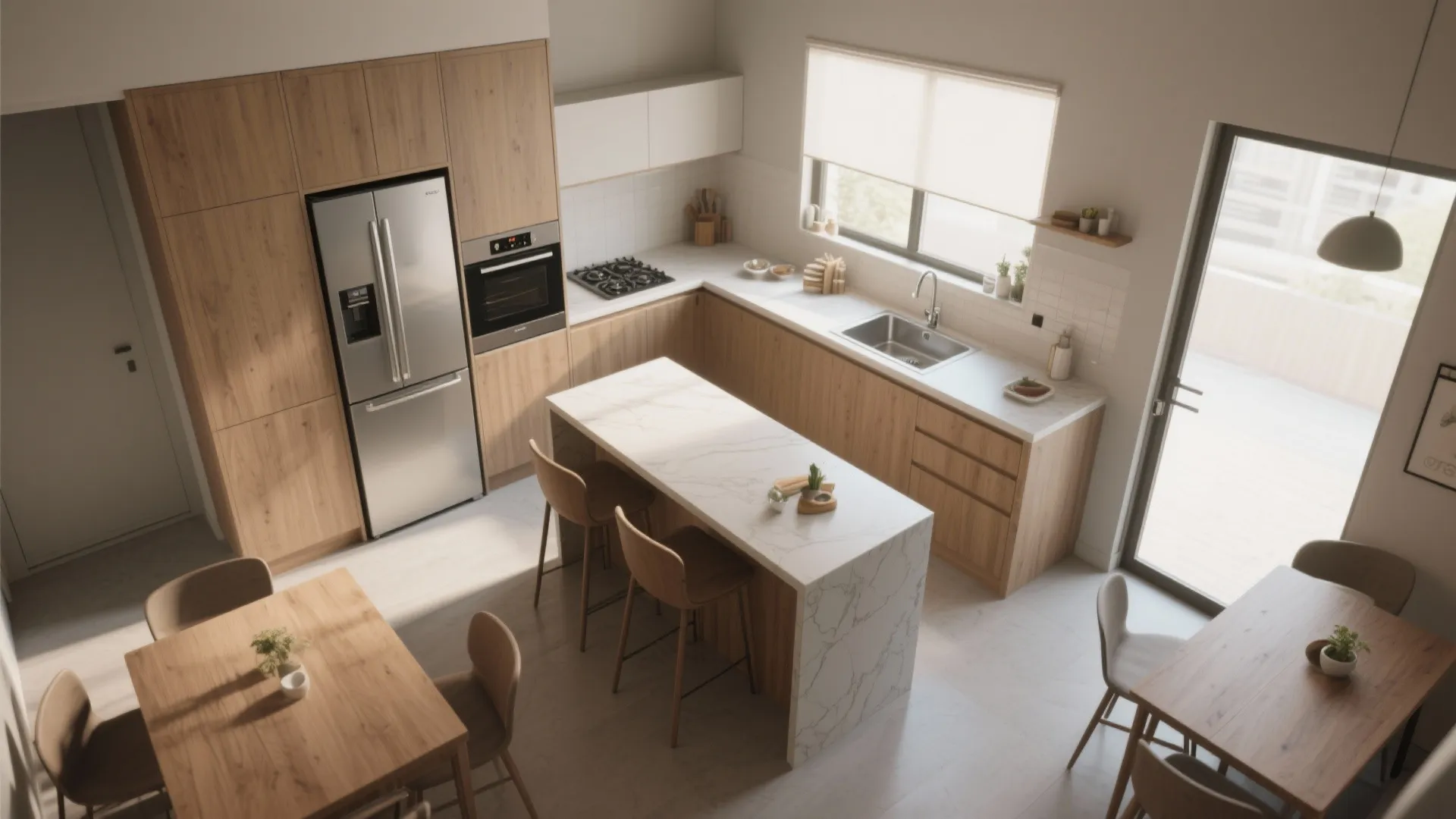 3. Create flow with the adjacent kitchen layout