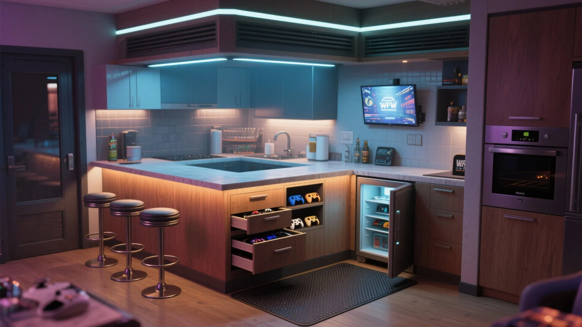 5. Mini bar & game counter in a kitchen corner