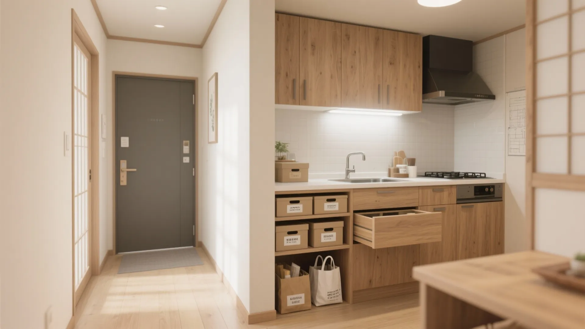 Tips 5: キッチンと玄関の“交差点”を整える｜動線規画で家事の渋滞を防ぐ