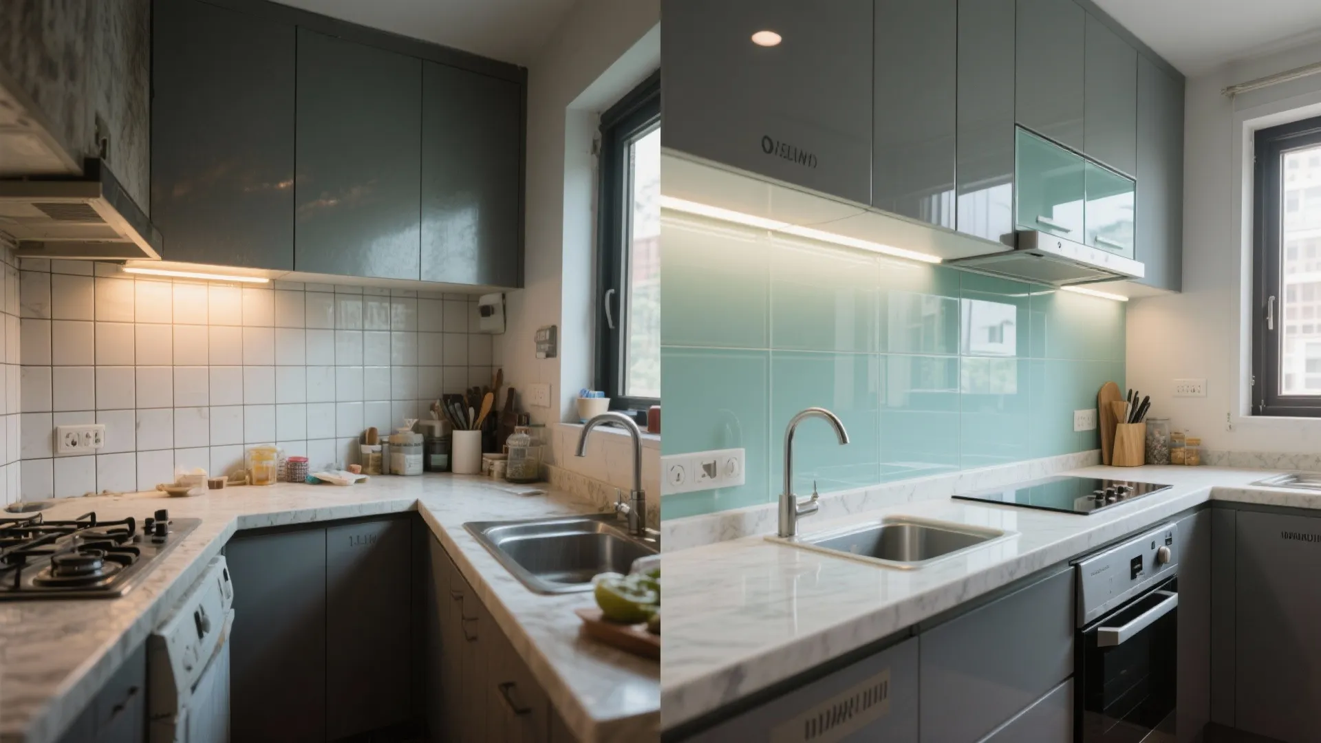 Glass backsplash for a brighter kitchen