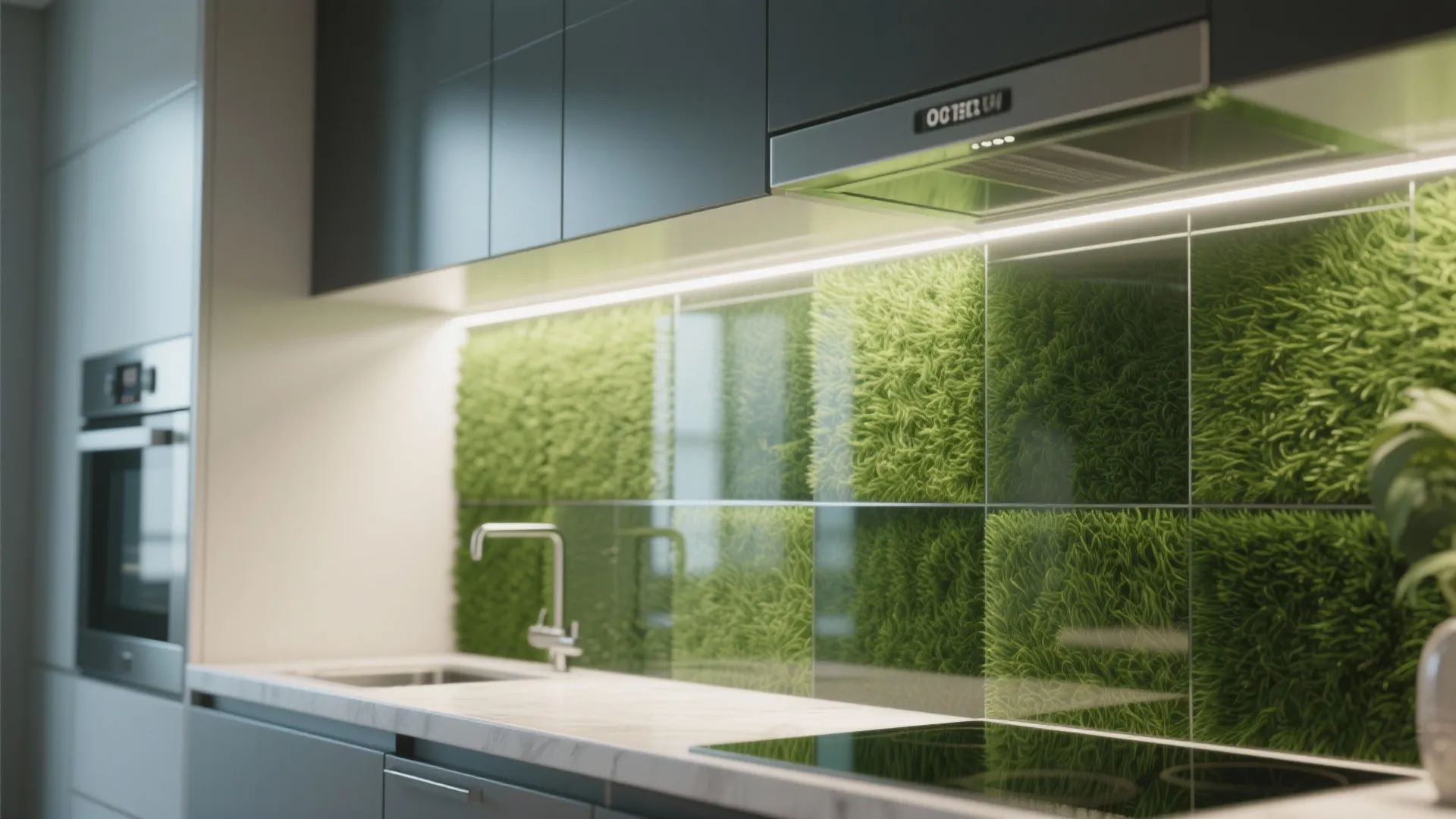 Kitchen Backsplash with Artificial Grass Panels