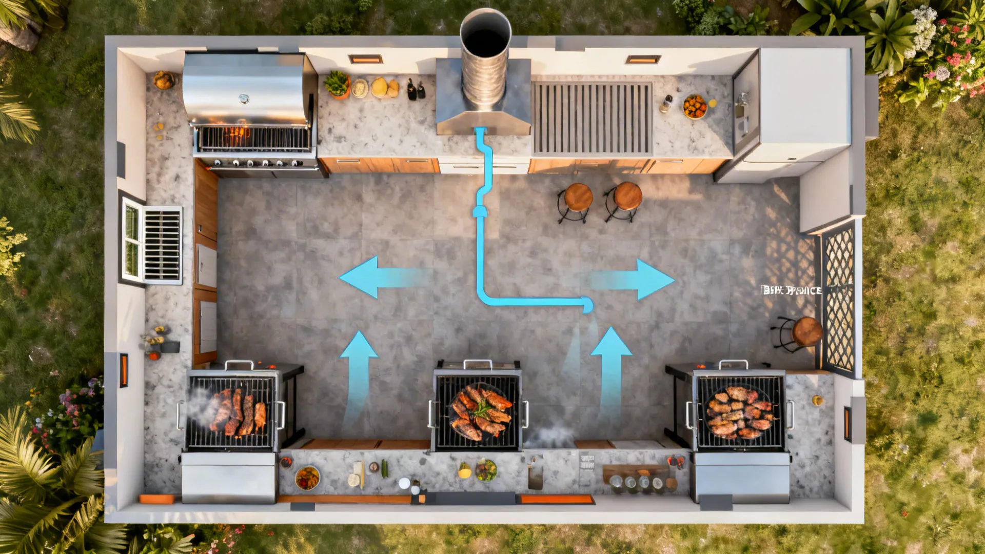 Top-down plan illustrating minimal window grill, sliding partition, and jali pass-through with airflow paths.