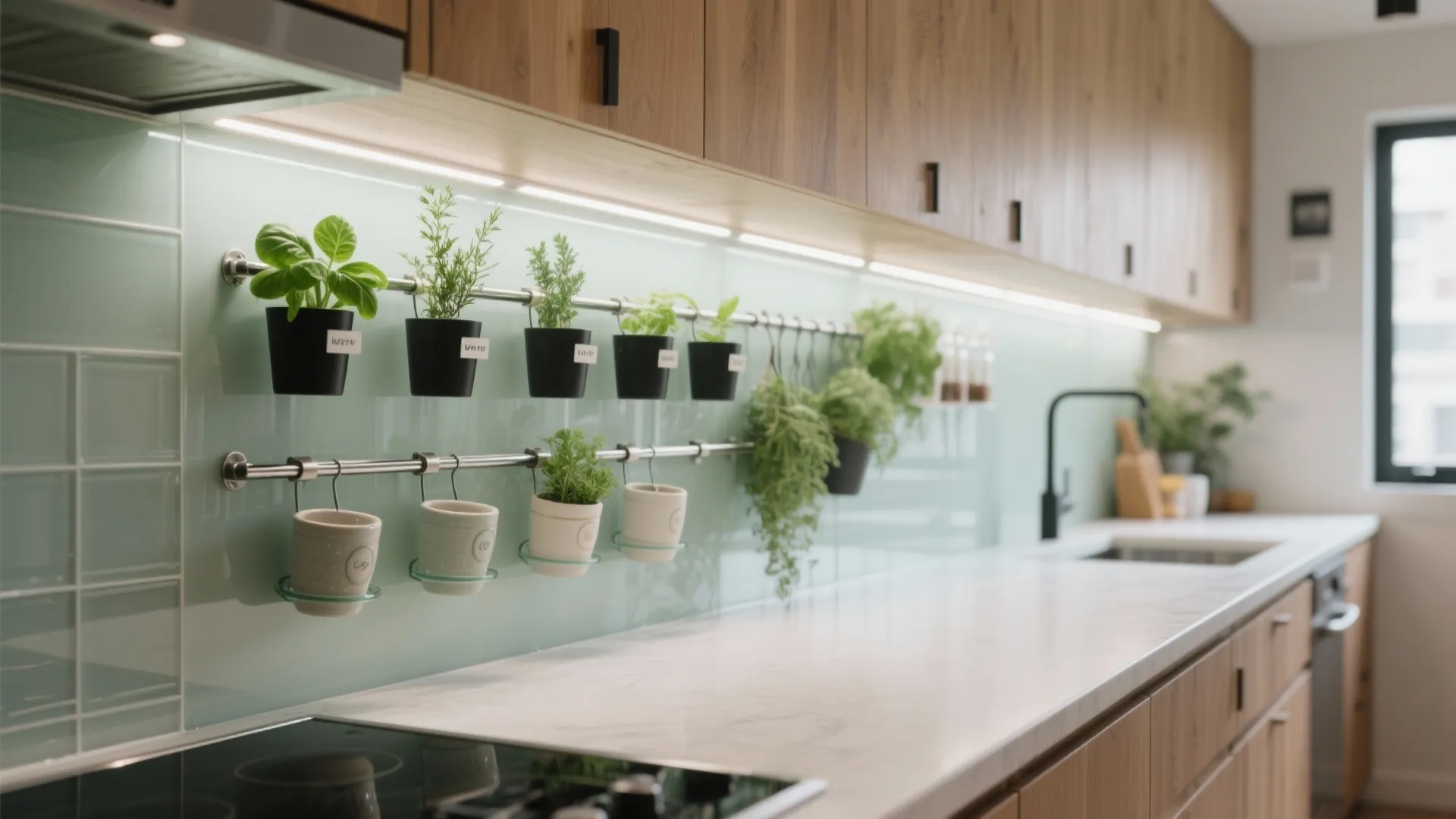 Kitchen herb wall that actually gets used