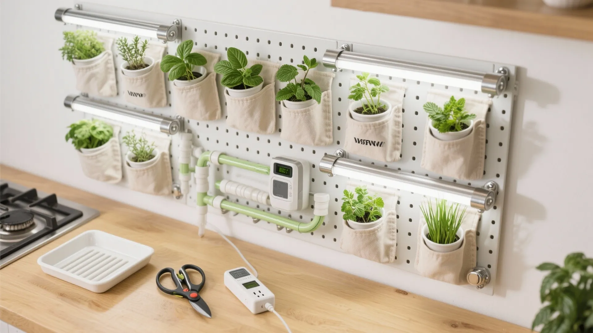 2) Kitchen Herb Wall with Targeted LED Grow Lights