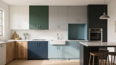 Color-Blocked Kitchen Design with Modern Cabinetry