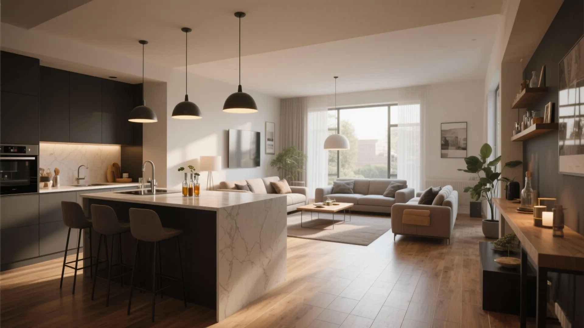 3. Kitchen Island Extension into Living Room