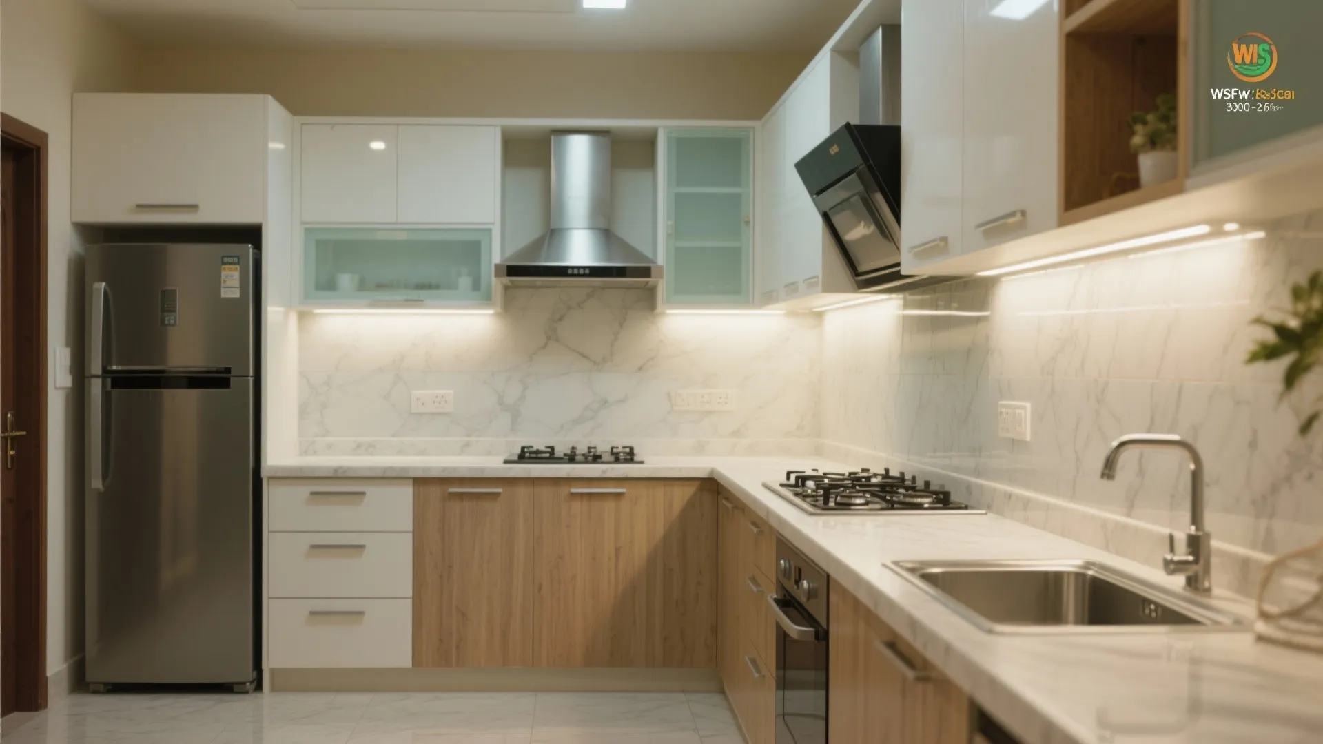 Smart modular kitchen: L-shape or parallel, lit and ventilated