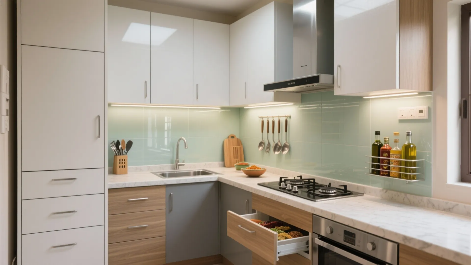 Minimalist kitchen storage that actually handles Indian cooking