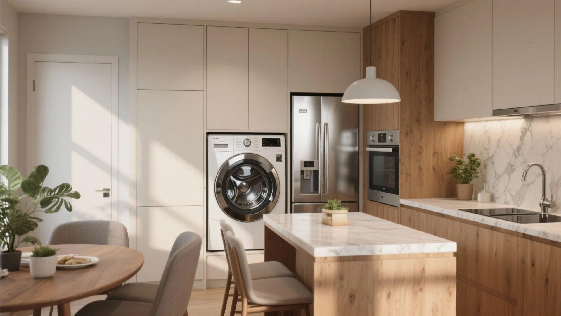 Kitchen Washer Dryer Ideas: 5 Small-Space Designs: Smart, space-saving kitchen layouts for homes that need laundry without sacrificing style