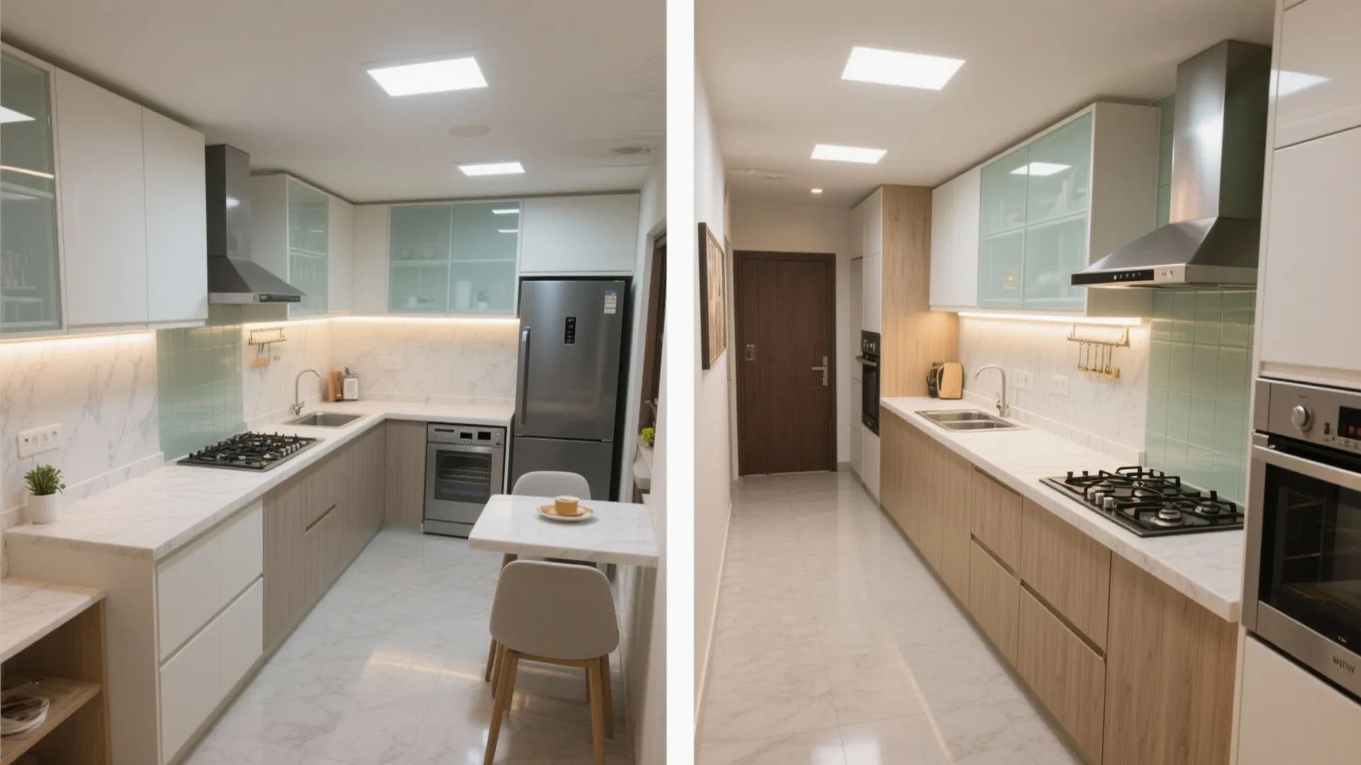 L-shaped and parallel kitchens that work hard