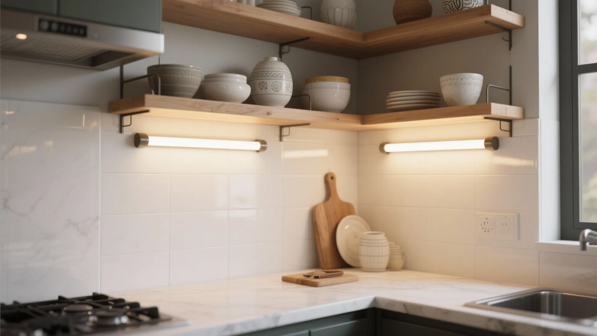 4. Integrated LED Sconces Above Kitchen Counters