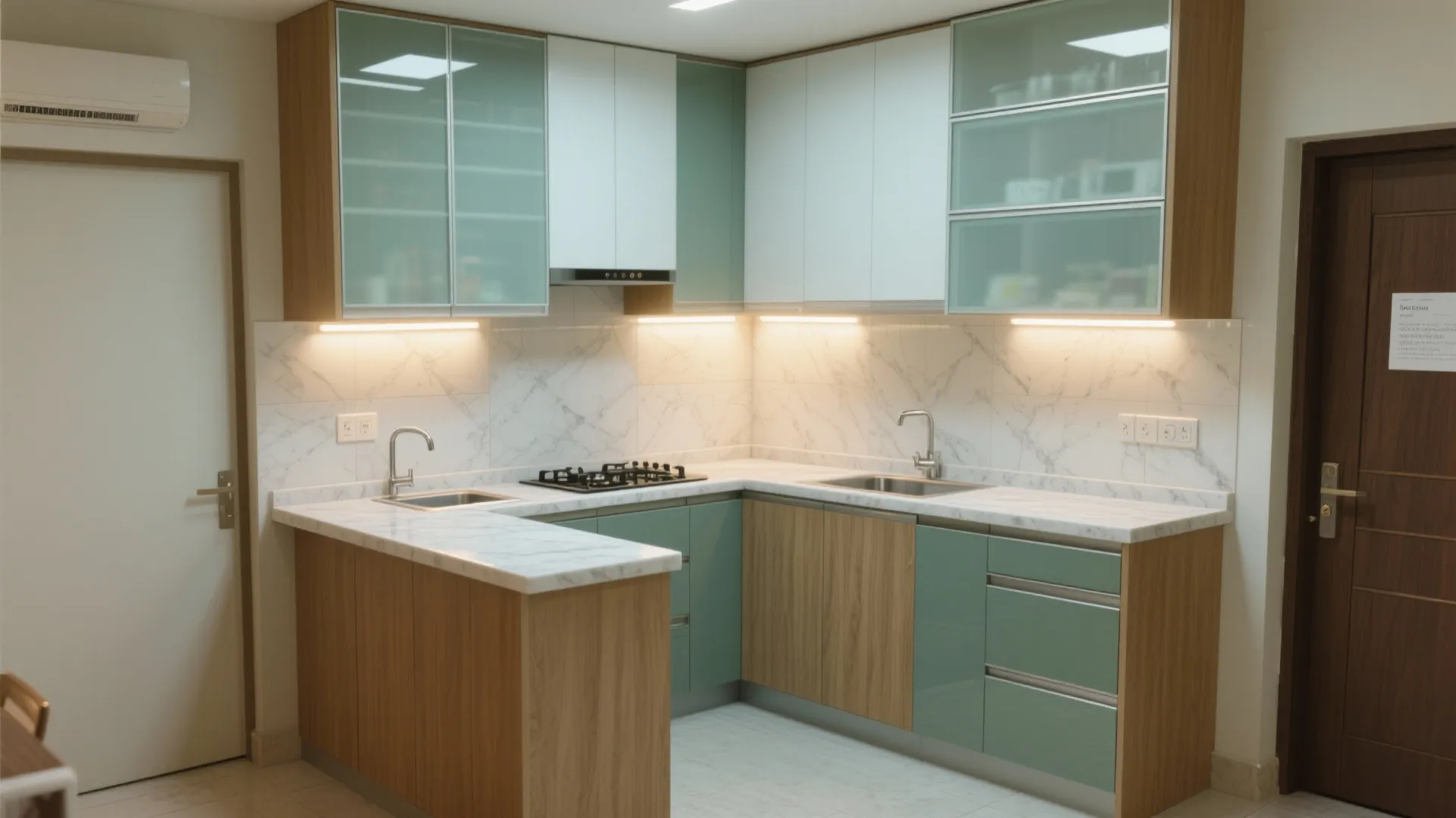 L-shaped small kitchen with a breakfast ledge