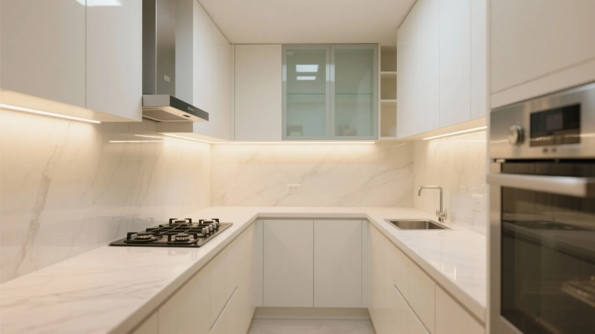 Minimalist Modular Kitchen With Light and Glass