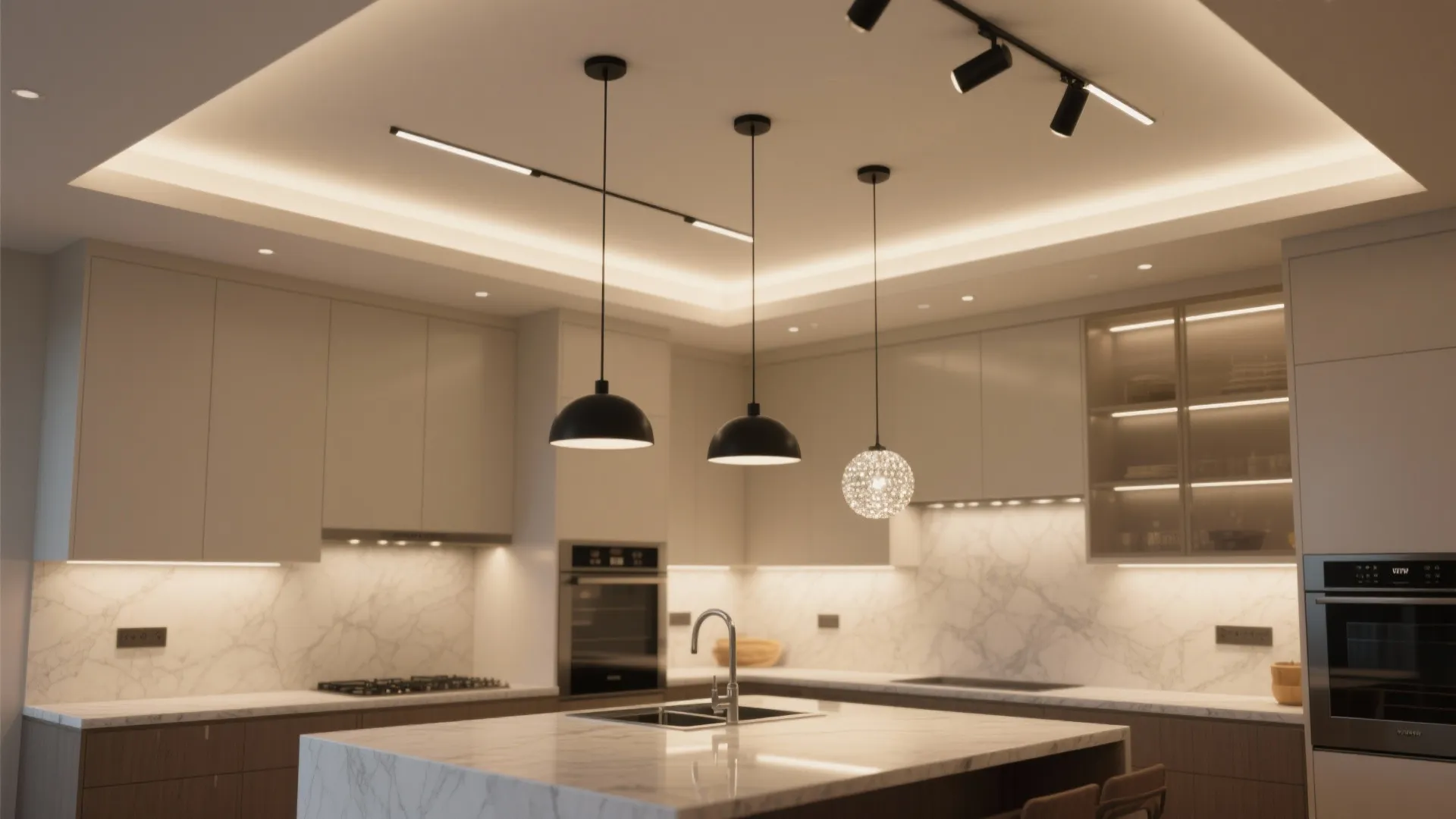 1) Layered light from the ceiling, not just cans