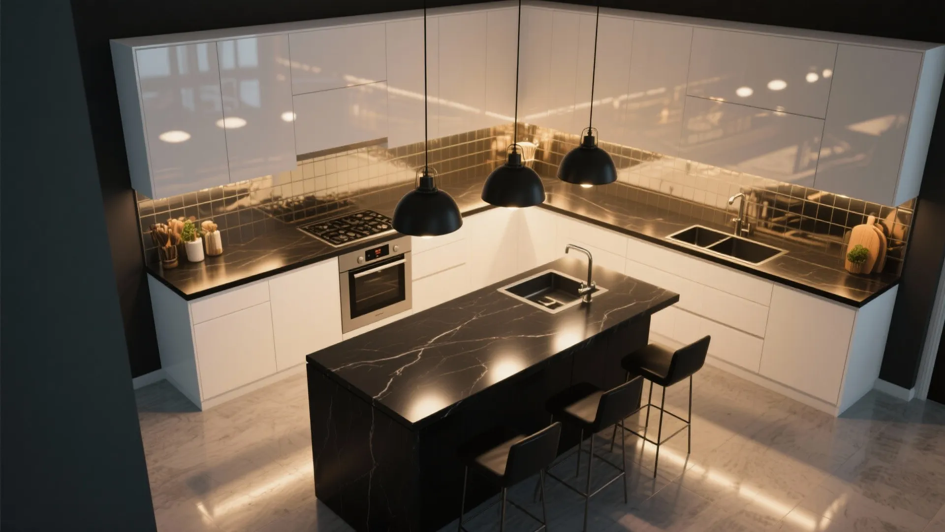 4. Add layered lighting and reflective surfaces