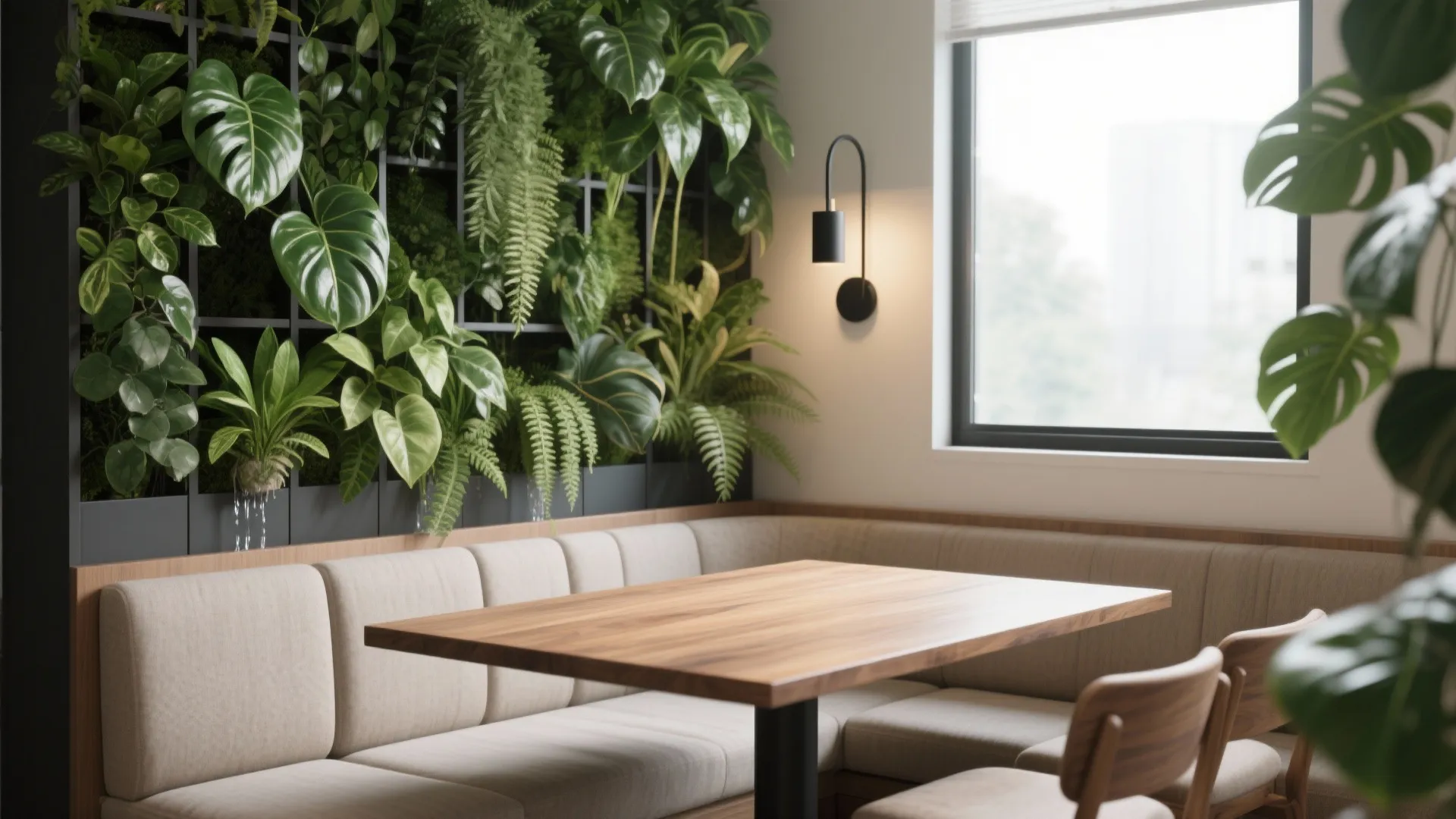 Living Plant Wall (Modular) in a Compact Kitchen or Dining Corner